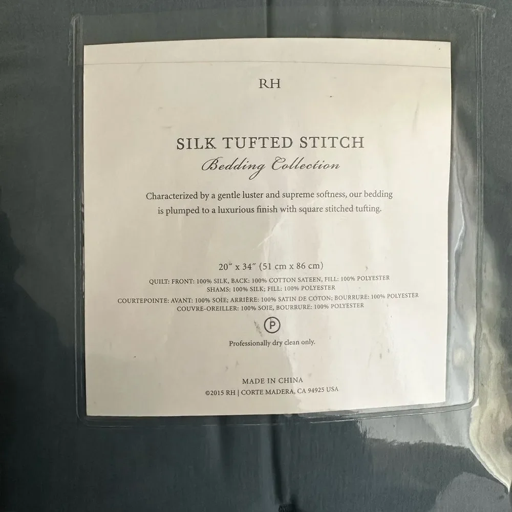 NWT - (1) Restoration Hardware Silk tufted stitch sham - Nocturne - 20” x 34”